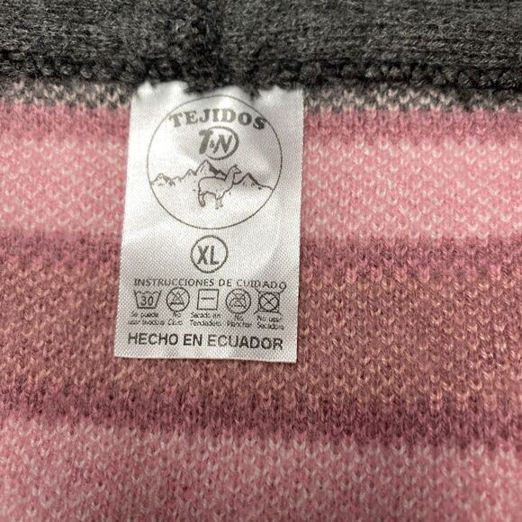 Tegidos Hooded Alpaca Sweater Jacket Gray Pink Hoodie Novelty Aztec XL - Picture 5 of 12